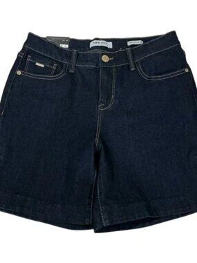 Nine West Dark Wash Denim Jean Shorts Women 6 Gramercy Side Buttons Size 4